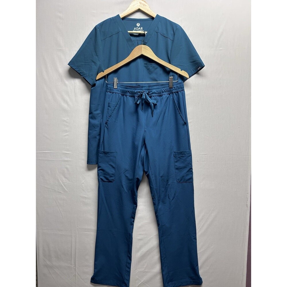 Adar Women’s Scrub Set Caribbean Blue XS Loose Fit Straight Leg
